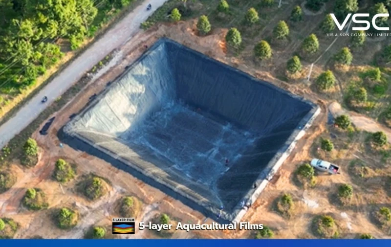 A 12 million liter water storage pond for durian cultivation, using 4 rolls of 2 mm HDPE geomembrane.