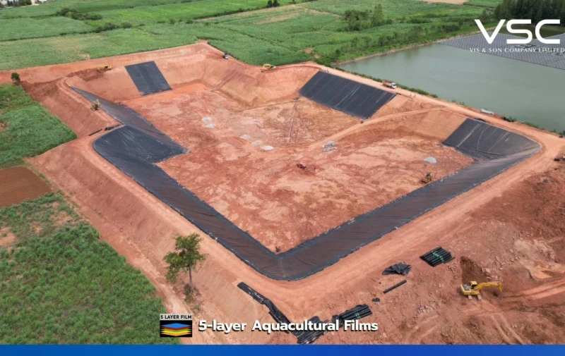 Industrial water storage pond in Nakhon Ratchasima Province, using 1.50 mm thick HDPE geomembrane.