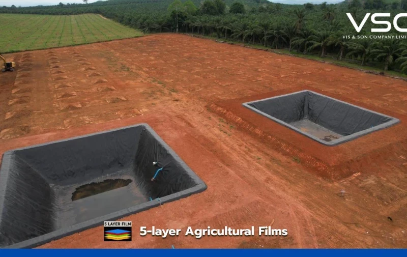 บ่อเก็บน้ำสวนทุเรียน จ. ชุมพร ใช้แผ่น HDPE Geomembrane ความหนา 1.50mm
